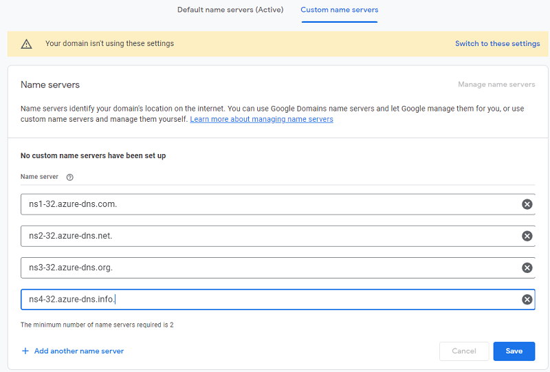 Setting up custom name servers on Google Domains