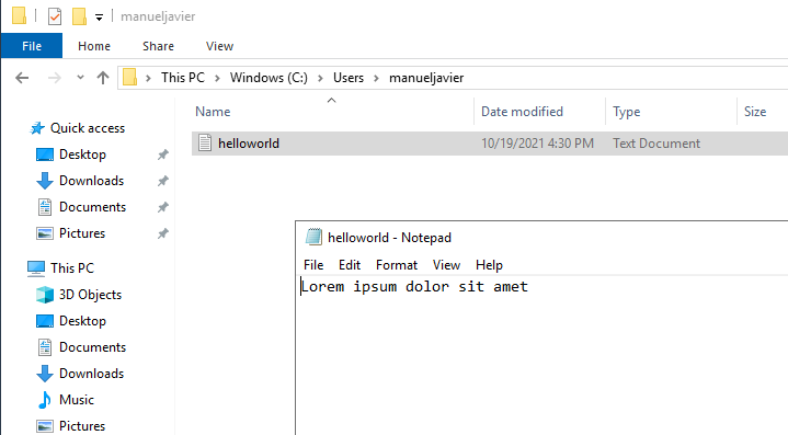 TXT file on the remote Windows machine
